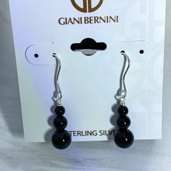 Sterling silver onyx 3 ball tear drop earrings - Picture 1 of 5